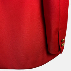 Close-up of the maroon wool hunting coat showcasing the textured fabric and elegant button details.