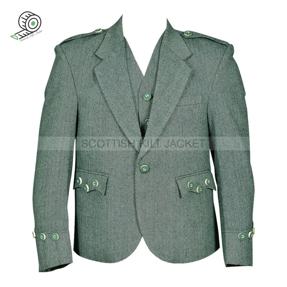 Argyle Kilt Jacket In Lovat Green Tweed With Vest Five Buttons Jackets