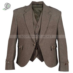 Argyll Jacket In Brown Tweed Wool With Vest And Waistcoat Kilt Jackets