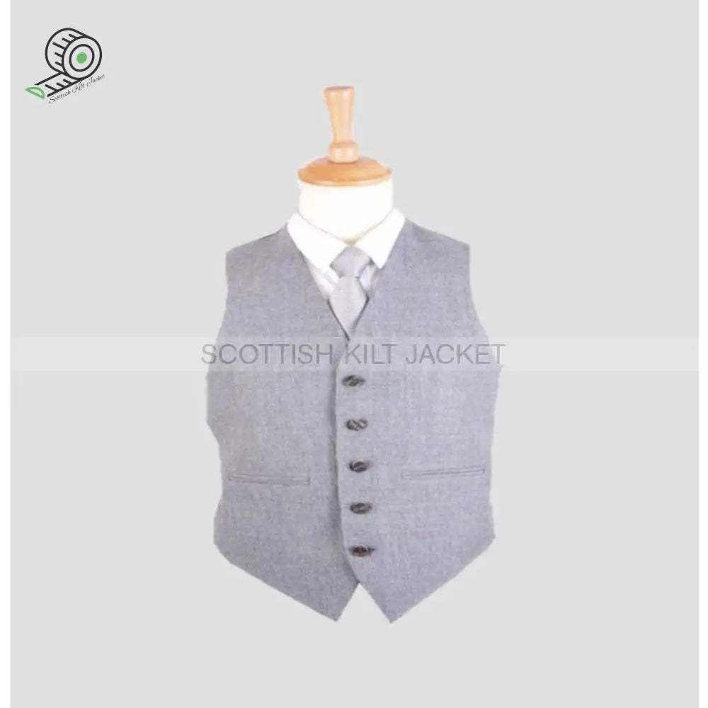Arrochar Wool Tweed Vest In Light Grey Tartan Vests