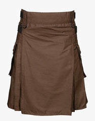 Best Brown Deluxe Utility Kilt Custom Made for Sale - Scottish Kilt Jacket™ USA-UK