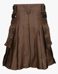 Best Brown Deluxe Utility Kilt Custom Made for Sale - Scottish Kilt Jacket™ USA-UK