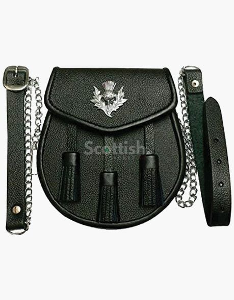 3 TASSEL LEATHER KILT SPORRAN IN BLACK - Scottish Kilt Jacket™ USA-UK
