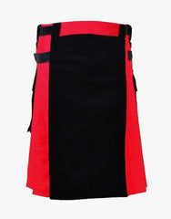 HYBRID KILT IN BLACK AND RED WITH LEATHER STRAPS - scottish kilt jacket