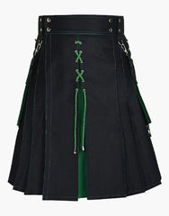 HYBRID KILT IN BLACK AND GREEN WITH LACES DESIGN - scottish kilt jacket