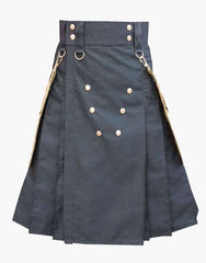 Utility kilt in black and khaki with detachable pockets - Scottish Kilt Jacket™ USA-UK