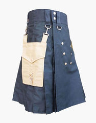 Utility kilt in black and khaki with detachable pockets - Scottish Kilt Jacket™ USA-UK