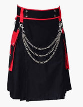 Two-tone utility kilt in black and red with chains - Scottish Kilt Jacket™ USA-UK