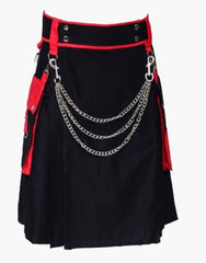 Two-tone utility kilt in black and red with chains - Scottish Kilt Jacket™ USA-UK