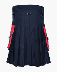 Two-tone utility kilt in black and red with detachable apron - Scottish Kilt Jacket™ USA-UK