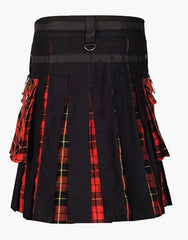 Tartan hybrid kilt in black and white with detachable apron - scottish kilt jacket