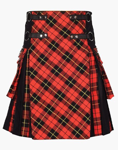 Tartan hybrid kilt in black and white with detachable apron - scottish kilt jacket