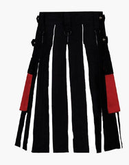 HYBRID KILT IN BLACK AND WHITE WITH A RED APRON - scottish kilt jacket