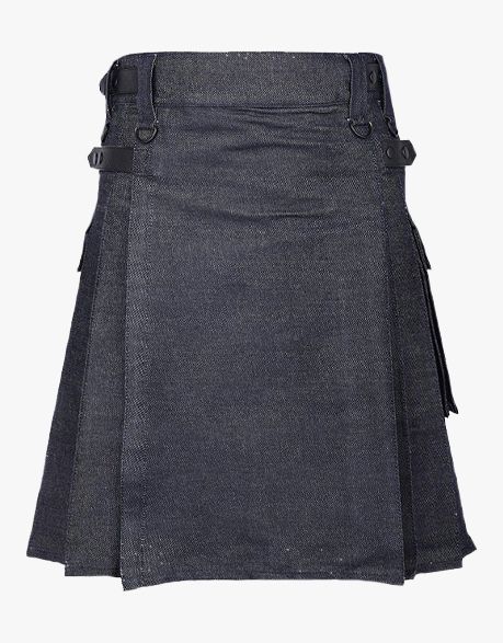 Active Men in Black Denim Kilt - Scottish Kilt Jacket™ USA-UK