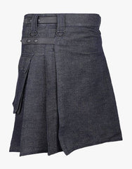 Active Men in Black Denim Kilt - Scottish Kilt Jacket™ USA-UK