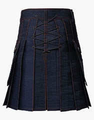 KILT IN BLACK DENIM WITH A STUDDED APRON - Scottish Kilt Jacket™ USA-UK