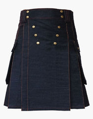 KILT IN BLACK DENIM WITH A STUDDED APRON - Scottish Kilt Jacket™ USA-UK