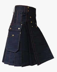 KILT IN BLACK DENIM WITH A STUDDED APRON - Scottish Kilt Jacket™ USA-UK