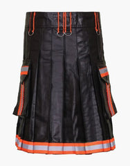 KILT OF BLACK FIREFIGHTER LEATHER - Scottish Kilt Jacket™ USA-UK