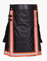 KILT OF BLACK FIREFIGHTER LEATHER - Scottish Kilt Jacket™ USA-UK
