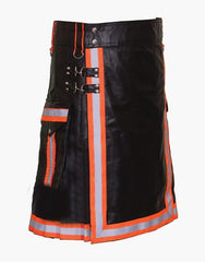 KILT OF BLACK FIREFIGHTER LEATHER - Scottish Kilt Jacket™ USA-UK
