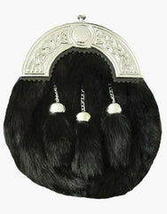 FUR SPORRAN BLACK FULL DRESS RABBIT - Scottish Kilt Jacket™ USA-UK