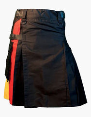 HYBRID BLACK KILT WITH GERMAN FLAG PLEATS - Scottish Kilt Jacket™ USA-UK