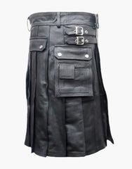 KILT IN BLACK LEATHER - Scottish Kilt Jacket™ USA-UK