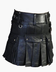 FASTENING STRAPS ON A BLACK LEATHER KILT - Scottish Kilt Jacket™ USA-UK