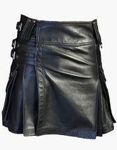 FASTENING STRAPS ON A BLACK LEATHER KILT - Scottish Kilt Jacket™ USA-UK
