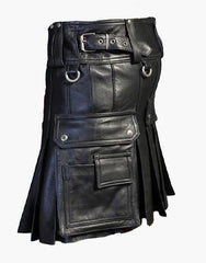 FASTENING STRAPS ON A BLACK LEATHER KILT - Scottish Kilt Jacket™ USA-UK