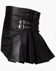 MINI KILT IN BLACK LEATHER - Scottish Kilt Jacket™ USA-UK