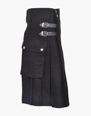 BLACK PLAIN TARTAN UTILITY KILT - scottish kilt jacket