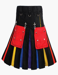 HYBRID KILT IN BLACK RAINBOW GOTHIC DESIGN WITH CHAINS - Scottish Kilt Jacket™ USA-UK