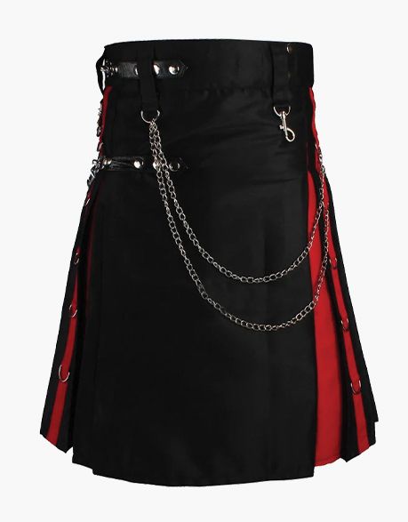 HYBRID KILT IN BLACK RAINBOW GOTHIC DESIGN WITH CHAINS - Scottish Kilt Jacket™ USA-UK