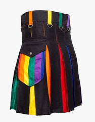 HYBRID UTILITY KILT BLACK RAINBOW PRIDE - scottish kilt jacket