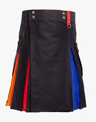 HYBRID UTILITY KILT BLACK RAINBOW PRIDE - scottish kilt jacket