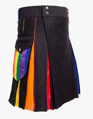 HYBRID UTILITY KILT BLACK RAINBOW PRIDE - scottish kilt jacket