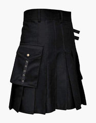 Utility Kilt in Black with Buckle Straps - Scottish Kilt Jacket™ USA-UK