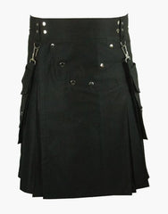 DETACHABLE POCKETS ON A BLACK UTILITY KILT - Scottish Kilt Jacket™ USA-UK