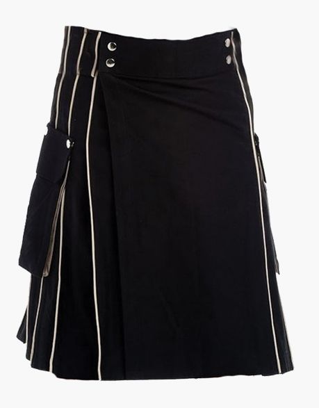 Utility kilt in black with white outline - Scottish Kilt Jacket™ USA-UK