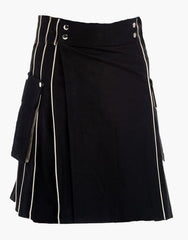 Utility kilt in black with white outline - Scottish Kilt Jacket™ USA-UK