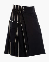 Utility kilt in black with white outline - Scottish Kilt Jacket™ USA-UK