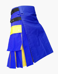 NEW HYBRID KILT IN TWO TONES, BLUE AND YELLOW - scottish kilt jacket