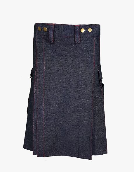 RED THREADED BLUE DENIM KILT - Scottish Kilt Jacket™ USA-UK