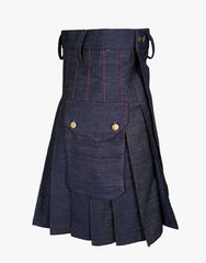 RED THREADED BLUE DENIM KILT - Scottish Kilt Jacket™ USA-UK