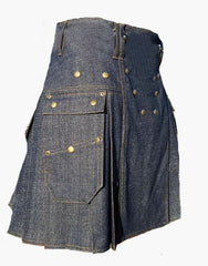 Utility Kit in Blue Denim with a Studded Design - Scottish Kilt Jacket™ USA-UK