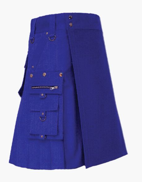 Stylish pockets paired with a blue utility kilt - Scottish Kilt Jacket™ USA-UK