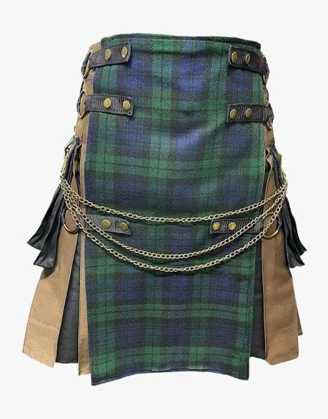 TARTAN APRON IN BLACK AND BROWN GOTHIC HYBRID KILT WITH A BLACK WATCH - scottish kilt jacket