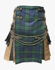 TARTAN APRON IN BLACK AND BROWN GOTHIC HYBRID KILT WITH A BLACK WATCH - scottish kilt jacket